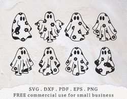 floral ghost bundle svg daisy ghost outline svg, spooky season svg, cute ghost clipart, halloween kids svg, ghost with f