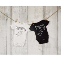 drinking buddies bodysuits, twin baby bodysuits, black infant tee , twin girls, twin boys, outfits, baby shower gift, fu