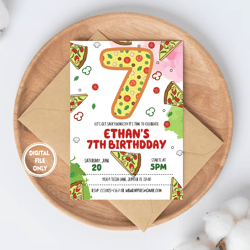 personalized file pizza party, pizza birthday invitation for pizza party theme - digital download invitations, instant