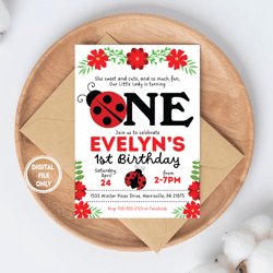 personalized file ladybug invitation for ladybug birthday party | 1st birthday up to age 5 | instant download png file