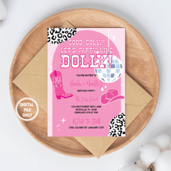 personalized file disco dolly birthday invitation cosmic cowgirl invitation disco cowgirl invitation let's go girls