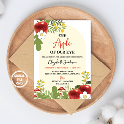 personalized file apple of my eye baby shower invitation, apple baby shower invitation fall baby shower invitation party