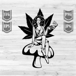 afro girl smoking weed || fairy god cannabis || fairy weed svg || black girl svg || afro girl smoking joint