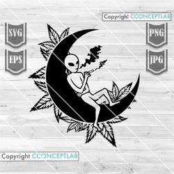 weed high chillin' || svg file || alien svg || alien smoking weed || smoking joint svg || smoking cannabis svg || mariju