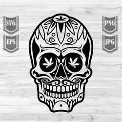 sugar skull cannabis svg | marijuana clipart | smoking joint dxf | high weed life shirt png | rasta 420 cutfile | kush s