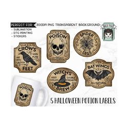 potion label illustrations, poison labels clipart, halloween illustrations, halloween sticker file, halloween clipart, d