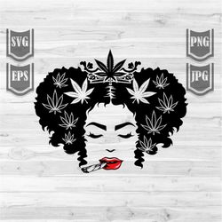 afro weed queen smoking joint svg || rasta girl smoking || smoking marijuana || smoking cannabis svg || afro girl smokin