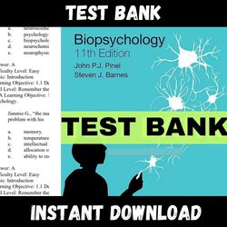 all chapters biopsychology 11th edition pinel test bank