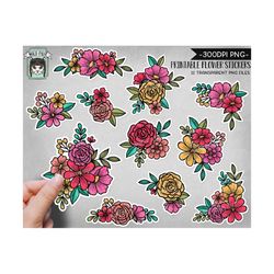 printable flower sticker files png file, watercolor flower illustrations, planner sticker file, floral stickers, printab