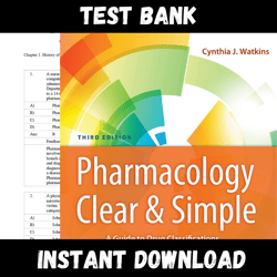 instant pdf download - all chapters -  pharmacology clear and simple a guide to drug 3rd edition by cynthia j watkins test bank