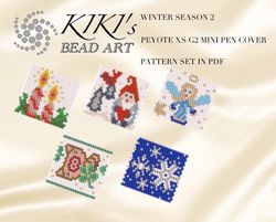 Peyote XS MINI pen cover pattern beading Winter set of 5 for pen wrap peyote pattern for G2 Pilot Xs Mini pen in PDF