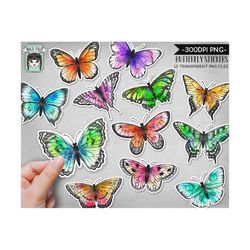 printable butterfly sticker files, png file, butterfly illustrations, printable sticker file, butterflies printable plan