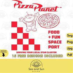 pizza planet toy story svg, alien vacay mode svg, family trip svg magical kingdom svg family vacation svg cricut sublima