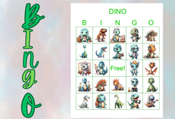 dino bingo printable,bingo 100 cards,5x5,party bingo, pdf