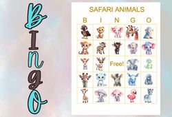 safari animals bingo printable,bingo 100 cards,5x5,party bingo, pdf