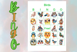 birds bingo printable,bingo 100 cards,5x5,party bingo, pdf