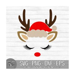reindeer face with santa hat - instant digital download - svg, png, dxf, and eps files included! - christmas, antlers, g