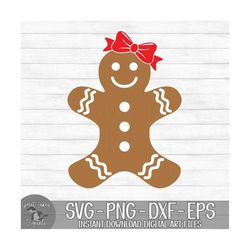 gingerbread girl - instant digital download - svg, png, dxf, and eps files included! christmas, gingerbread girl with bo