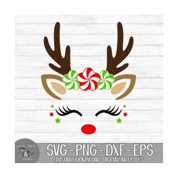reindeer face - instant digital download - svg, png, dxf, and eps files included! - christmas, girl, candy cane, pepperm