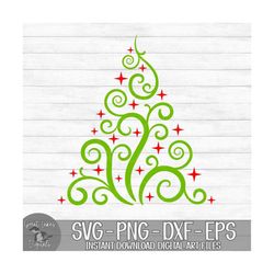 swirly christmas tree - instant digital download - svg, png, dxf, and eps files included! winter, pine tree, ornaments