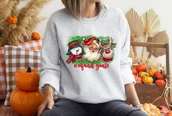 christmas squat sweat, family christmas sweatshirt, cute christmas outfit, christmas crew sweater, santa deer and snowma
