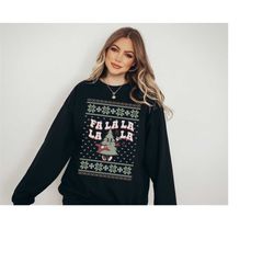 fa la la la christmas tree sweater, vintage christmas, christmas sweatshirt, women's cute santa, graphic pullover, ugly