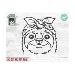 sloth bandana svg, sloth svg file, sloth cut file, sloth with bandana, bandana sloth svg, animal face, sloth with scarf,