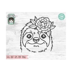 Sloth SVG file, Floral Sloth cut file, Sloth with Flower Crown SVG, Animal Face, Floral Crown, Flower Sloth svg file, Cu