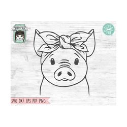 pig bandana svg, pig svg file, pig cut file, pig with bandana, bandana pig svg, animal face, pig with scarf, pig head sc