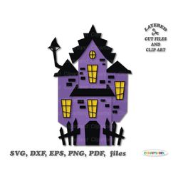 instant download. scary halloween abandoned haunted house silhouette cut files and clip art. h_28.