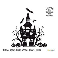 instant download. scary halloween abandoned haunted house silhouette cut files and clip art. h_27.