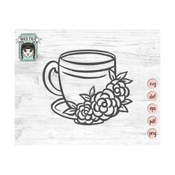 tea cup svg, coffee cup svg, tea cup with flowers svg, coffee cup svg file, tea cup cut file, coffee cut file, coffee sv