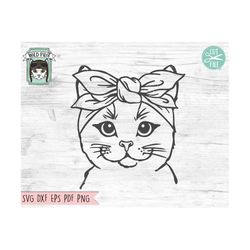 cat bandana svg, cat svg file, cat cut file, cat with bandana, bandana cat svg, animal face, cat with scarf, cat head sc