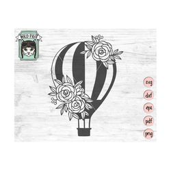 hot air balloon svg file, hot air balloon cut file, hot air balloon flowers vector, floral hot air balloon clipart, flow