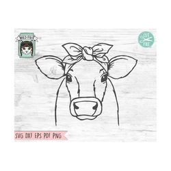 cow bandana svg, cow svg file, cow cut file, cow with bandana, bandana cow svg, animal face, cow with scarf, cow head sc