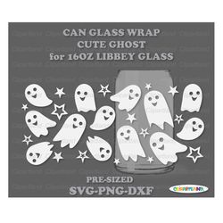 instant download. cute halloween ghost libbey can glass wrap template svg, png, dxf. pre-sized for libbey 16oz glass. g_