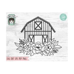 floral barn svg file, barn with flowers svg, farmhouse svg file, farm svg, barn cut file, flower barn svg file, floral b