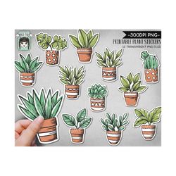 printable plants sticker files png file, potted plants illustrations, planner sticker file, cactus planters, plant lover