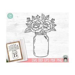 mason jar svg file, mason jar cut file, mason jar with flowers, floral mason jar, mason jar clipart, mason jar vector, m