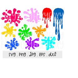 paint splatter bundle svg/png/jpg, paint splats drip sublimation design eps dxf, paint streak blob vector cricut silhoue