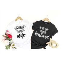 boyfriend fiance husband shirt, girlfriend fiancee wife shirt, honeymoon shirt, newlywed shirt, wife and hub shirts, jus