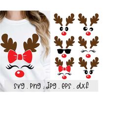 reindeer face bundle svg/png/jpg, red nosed reindeer set sublimation design eps dxf, santa's rudolph kids merry christma