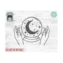 mystical svg, moon svg cut file, crystal ball svg, witchy hands svg, crystal ball moon svg, pyschic svg, just a phase sv