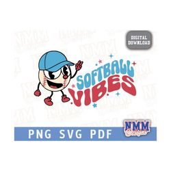 softball vibes sports svg png, pdf, svg files for cricut, vinyl cut file, iron on retro font softball