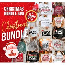 christmas svg bundle 25 designs, merry christmas bundle cut files, christmas svg, winter shirt svg, png sublimation cut