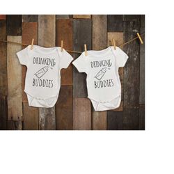 drinking buddies bodysuit, twin baby bodysuit, infant tee , twin girls, twin boys, matching outfits, baby shower gift, f