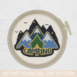 Camping Cross Stitch Pattern PDF, Nature, hiking - Instant download