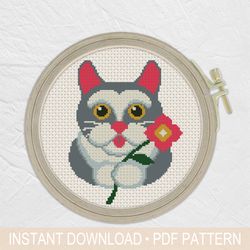 cat cross stitch pattern pdf, pet, animal - easy cross stitch, beginner cross stitch - instant download