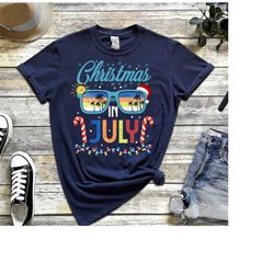 christmas in july santa hat sunglasses summer vacation unisex shirt, tropical christmas shirt, summer santa aloha shirt