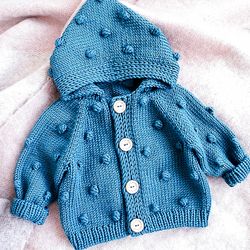 knitting pattern pdf: popcorn baby cardigan "smashy" /baby jacket / baby overall / baby sweater / 7 sizes